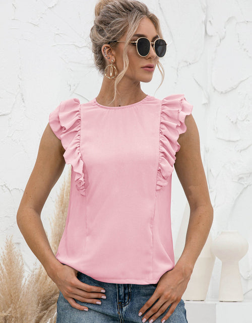 Load image into Gallery viewer, Round Neck Tied Open Back Flutter Sleeve Top
