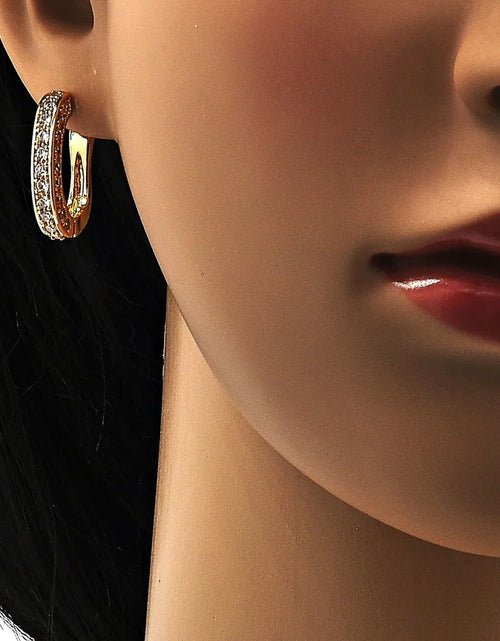 Load image into Gallery viewer, Gold High Polish Finsh Huggie Hoop with Micro Pave Golden Tone
