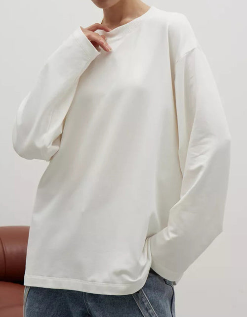 Load image into Gallery viewer, Round Neck Dropped Shoulder Long Sleeve T-Shirt
