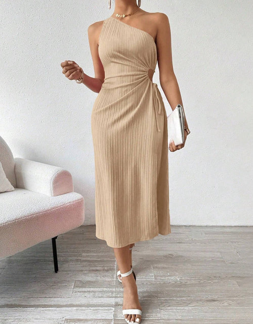 Load image into Gallery viewer, Side Slit Cutout Single Shoulder Dress
