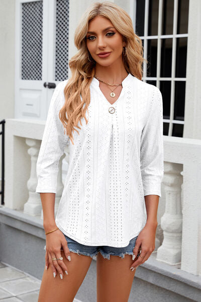 Load image into Gallery viewer, Eyelet Notched Knit Jacquard Top
