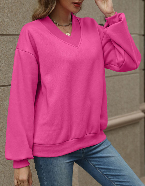 Load image into Gallery viewer, V-Neck Long Sleeve Dropped Shoulder Sweatshirt
