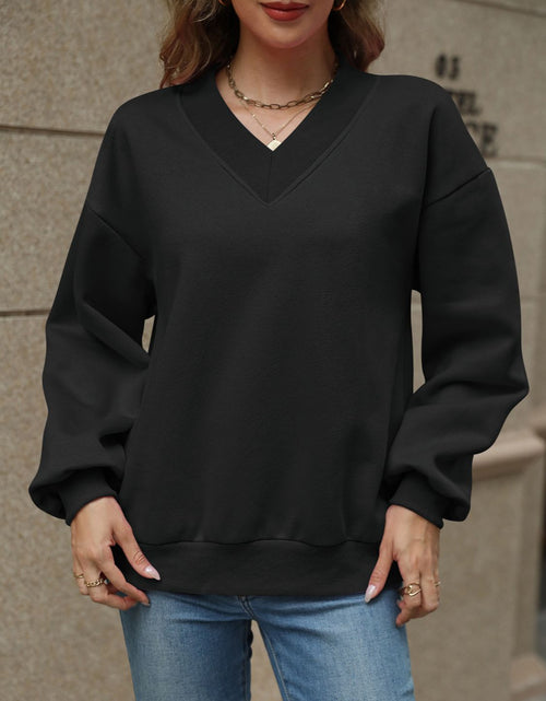 Load image into Gallery viewer, V-Neck Long Sleeve Dropped Shoulder Sweatshirt
