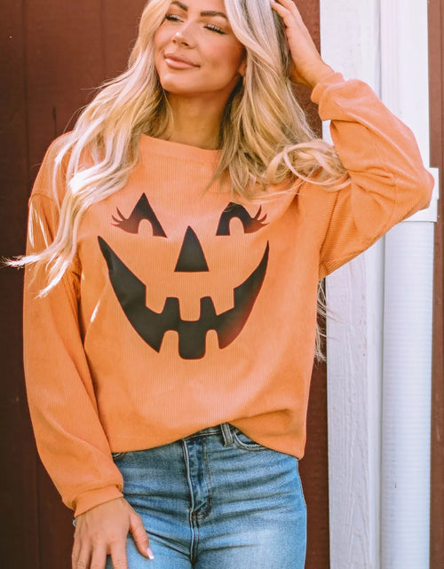 Load image into Gallery viewer, Round Neck Dropped Shoulder Jack-O'-Lantern Graphic Sweatshirt
