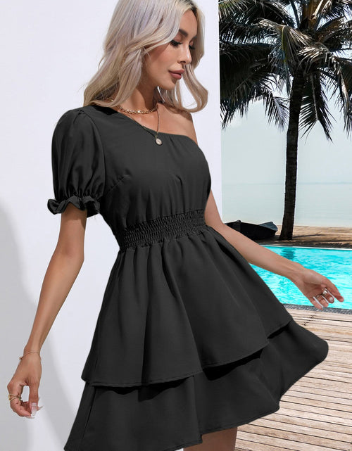 Load image into Gallery viewer, Layered Single Shoulder Flounce Sleeve Mini Dress
