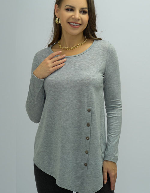 Load image into Gallery viewer, Shiny Buttoned Long Sleeve Round Neck Tee

