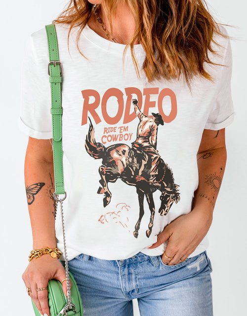 Load image into Gallery viewer, Cowboy Graphic Round Neck Short Sleeve T-Shirt
