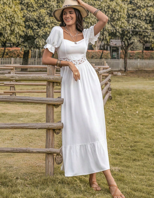Load image into Gallery viewer, Square Neck Flounce Sleeve Midi Dress
