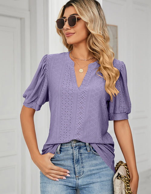 Load image into Gallery viewer, Eyelet Notched Short Sleeve T-Shirt
