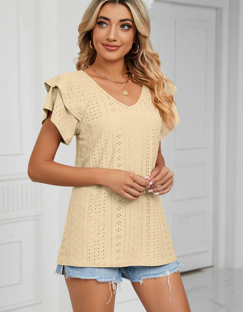 Load image into Gallery viewer, Eyelet Layered Flutter Sleeve V-Neck Knit Top
