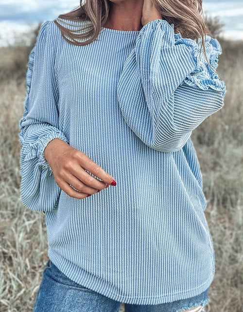 Load image into Gallery viewer, Frill Texture Round Neck Long Sleeve Sweatshirt
