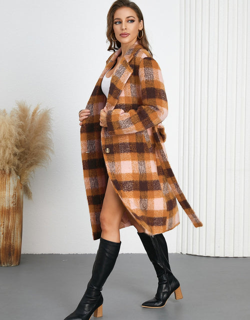 Load image into Gallery viewer, Tied Plaid Collared Neck Coat
