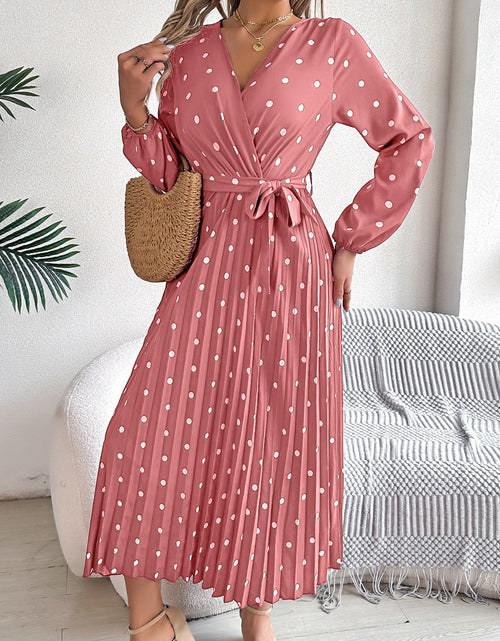 Load image into Gallery viewer, Tied Polka Dot Long Sleeve Midi Dress
