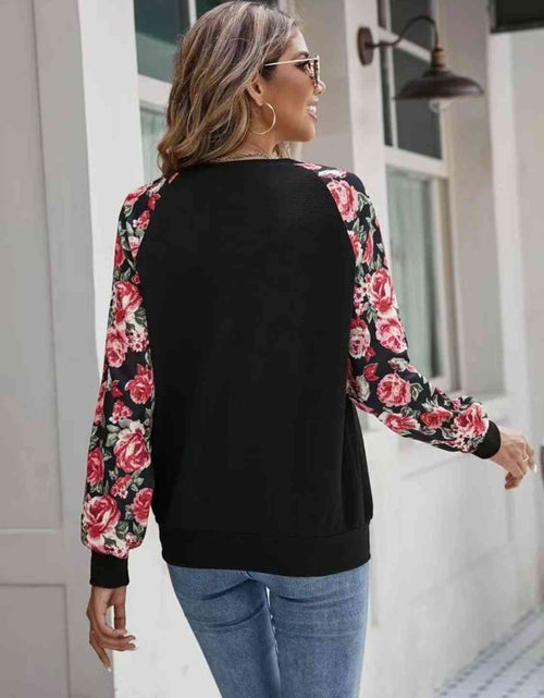 Load image into Gallery viewer, Floral Raglan Sleeve Round Neck Sweatshirt
