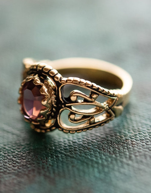 Load image into Gallery viewer, Vintage Jewelry Genuine Jade Ring Antiqued 18kt Yellow Gold Electroplated Made in the USA by PVD Vintage Jewelry

