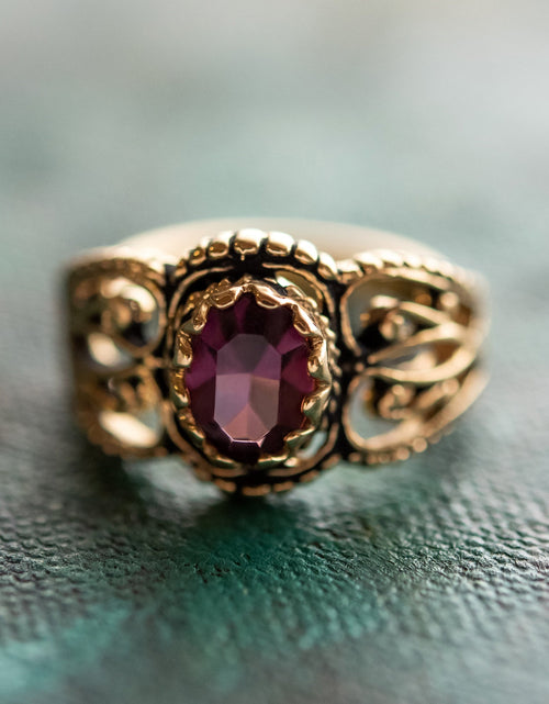 Load image into Gallery viewer, Vintage Jewelry Genuine Jade Ring Antiqued 18kt Yellow Gold Electroplated Made in the USA by PVD Vintage Jewelry
