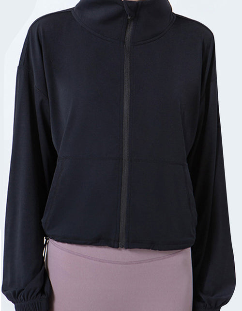 Load image into Gallery viewer, Drawstring Zip Up Dropped Shoulder Active Outerwear
