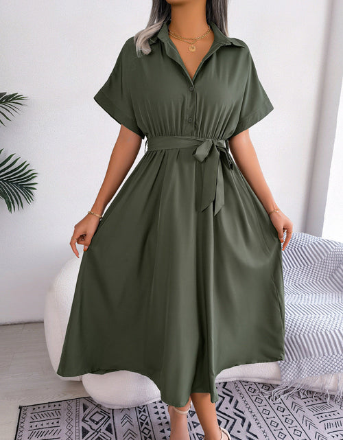 Load image into Gallery viewer, Short Sleeve Collared Tie Belt Dress
