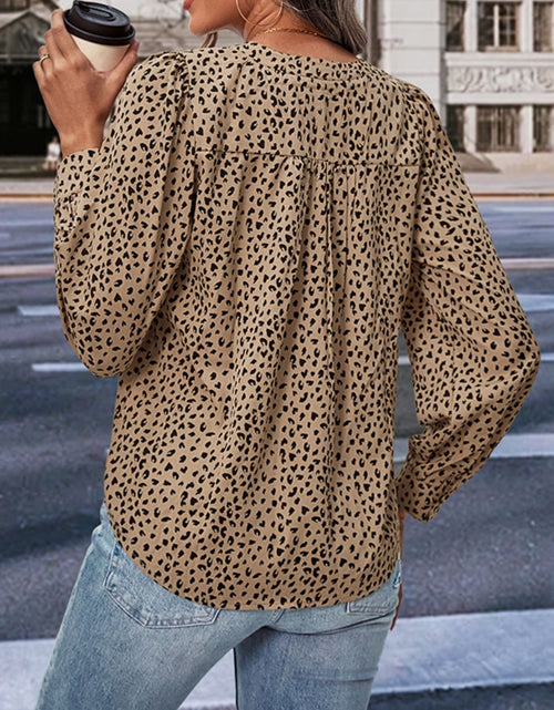 Load image into Gallery viewer, Perfee Leopard Notched Neck Puff Sleeve Blouse
