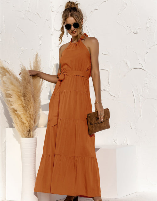 Load image into Gallery viewer, Halter Neck Tie Waist Tiered Maxi Dress

