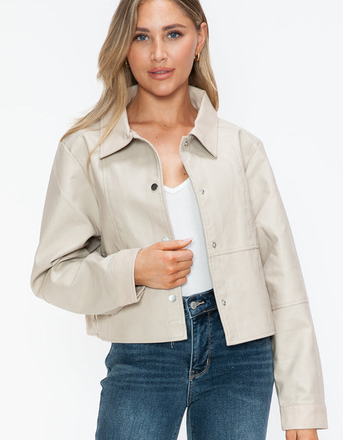 Load image into Gallery viewer, Snobbish Snap Down Long Sleeve PU Leather Jacket
