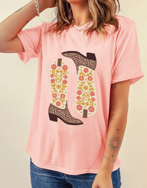 Load image into Gallery viewer, Boot Graphic Round Neck Short Sleeve T-Shirt
