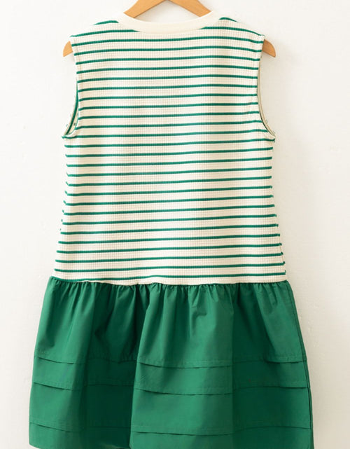 Load image into Gallery viewer, Stripe Sequin Clover Patched Contrast Mini Dress with Pockets
