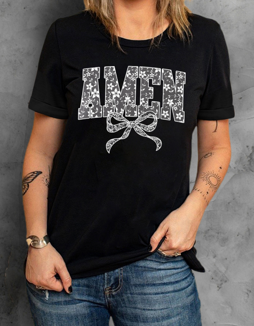 Load image into Gallery viewer, AMEN Bow Round Neck Short Sleeve T Shirt
