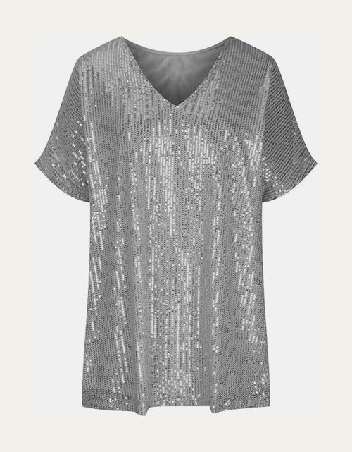 Load image into Gallery viewer, Full Size Sequin V-Neck Short Sleeve Top
