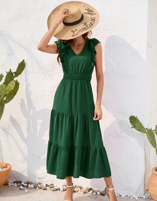 Load image into Gallery viewer, Tiered Ruffled V-Neck Cap Sleeve Dress
