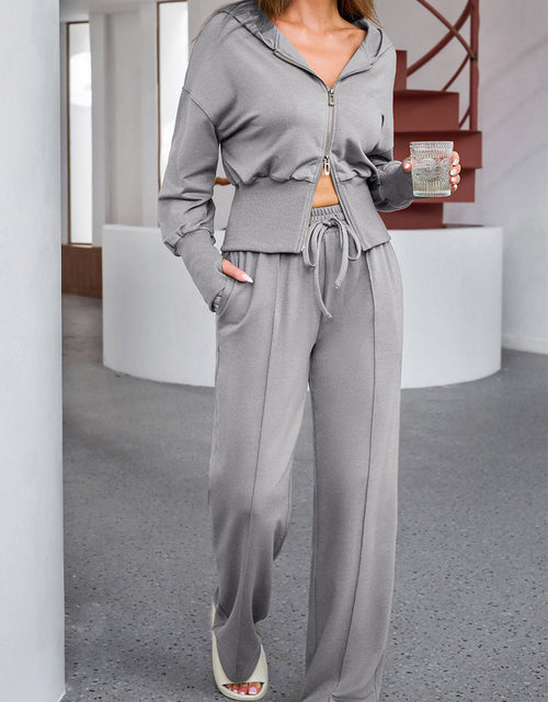 Load image into Gallery viewer, Dropped Shoulder Hoodie and Drawstring Pants Active Set
