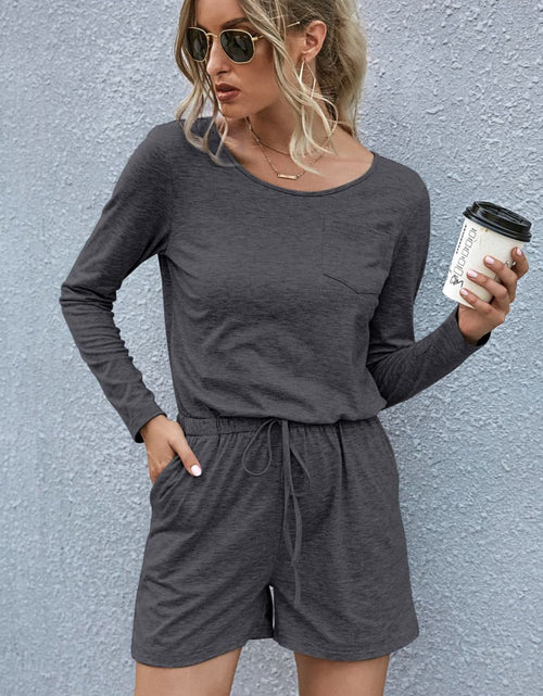 Load image into Gallery viewer, Drawstring Waist Long Sleeve Romper
