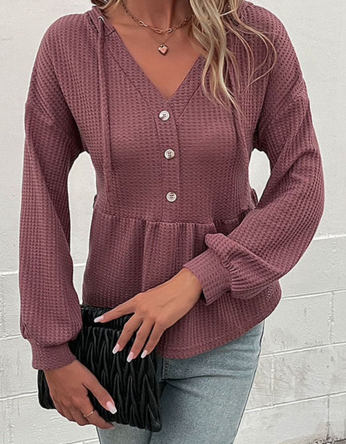 Load image into Gallery viewer, Perfee Waffle-Knit Buttoned Drop Shoulder Hoodie
