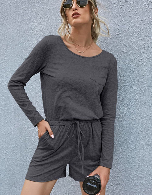 Load image into Gallery viewer, Drawstring Waist Long Sleeve Romper
