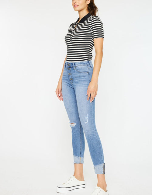Load image into Gallery viewer, Kancan Distressed Cat's Whiskers Button Fly Jeans
