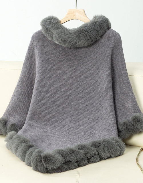 Load image into Gallery viewer, Fuzzy Trim Texture Three-Quarter Sleeve Poncho
