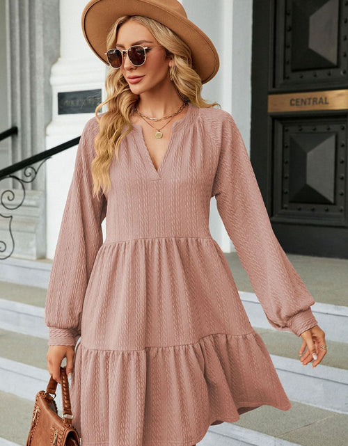 Load image into Gallery viewer, Notched Neck Long Sleeve Mini Dress
