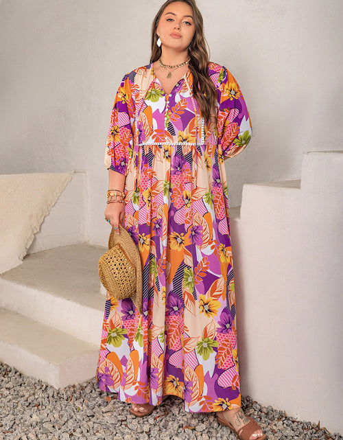 Load image into Gallery viewer, Plus Size Printed Tie Neck Maxi Dress
