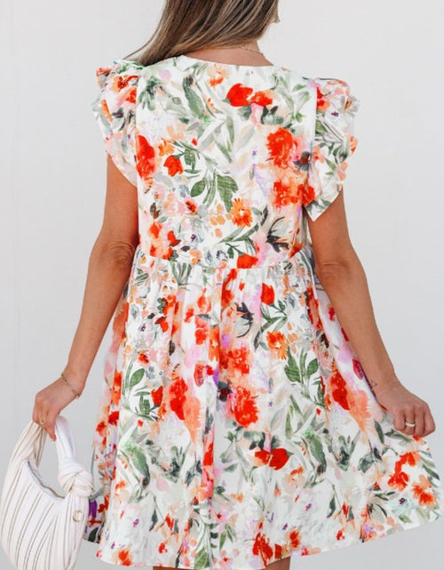 Load image into Gallery viewer, Floral Double Ruffle Sleeve V Neck Mini Dress
