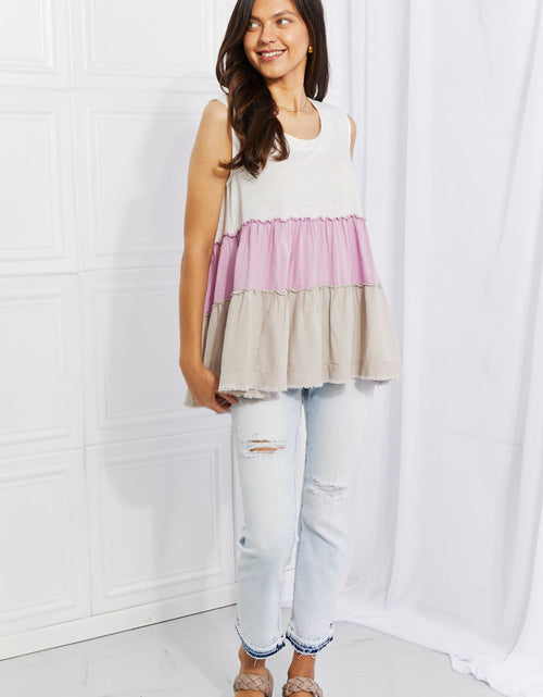 Load image into Gallery viewer, White Birch Full Size Watching the Sunset Color Block Babydoll Top
