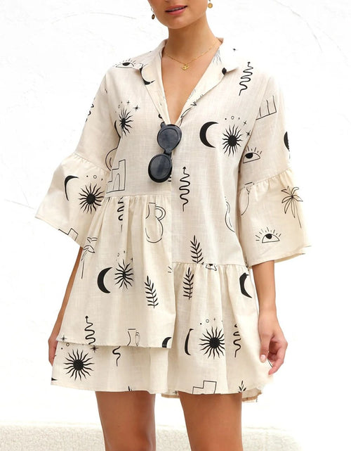 Load image into Gallery viewer, Printed Collared Neck Three-Quarter Sleeve Mini Dress
