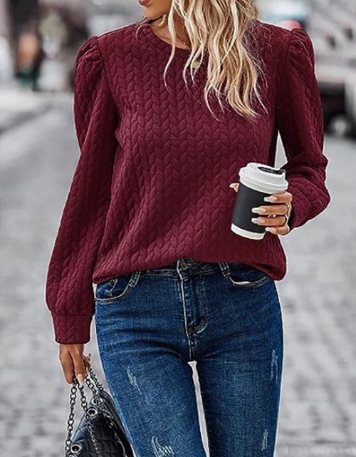 Load image into Gallery viewer, Textured Round Neck Long Sleeve Sweatshirt

