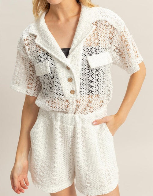 Load image into Gallery viewer, HYFVE Crochet Button Front Short Sleeve Romper
