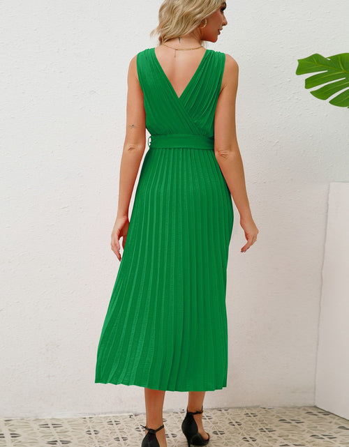 Load image into Gallery viewer, Surplice Sleeveless Midi Pleated Dress
