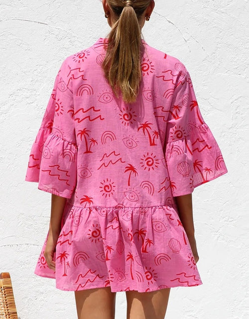 Load image into Gallery viewer, Button Detail Ruffled Hem Printed Mini Dress
