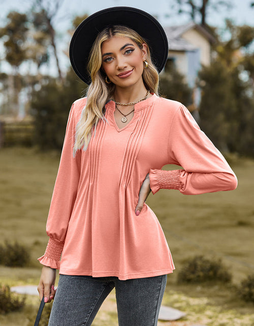 Load image into Gallery viewer, Notched Neck Flounce Sleeve Blouse
