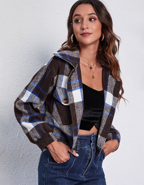 Load image into Gallery viewer, Plaid Button Front Jacket with Pockets
