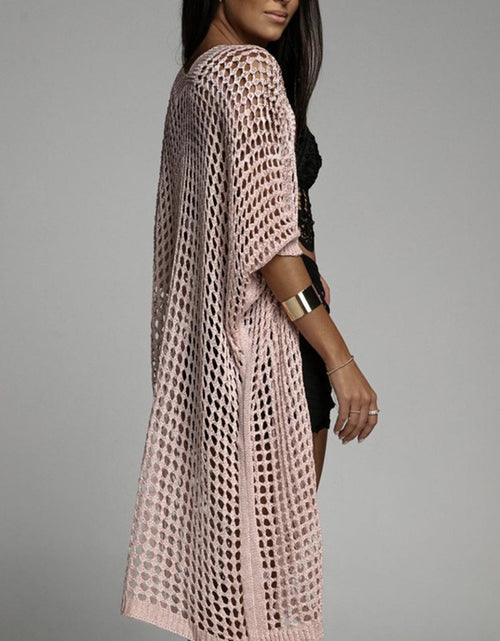 Load image into Gallery viewer, Openwork Open Front Three-Quarter Sleeve Cover Up
