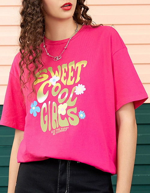 Load image into Gallery viewer, Letter Graphic Round Neck Half Sleeve T-Shirt
