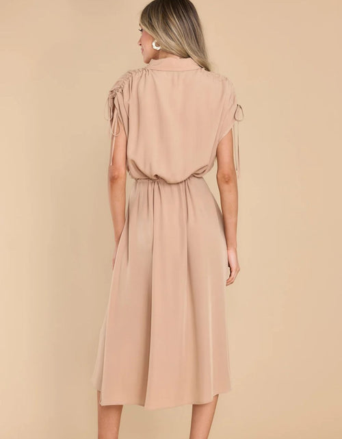 Load image into Gallery viewer, Drawstring Collared Neck Short Sleeve Midi Dress
